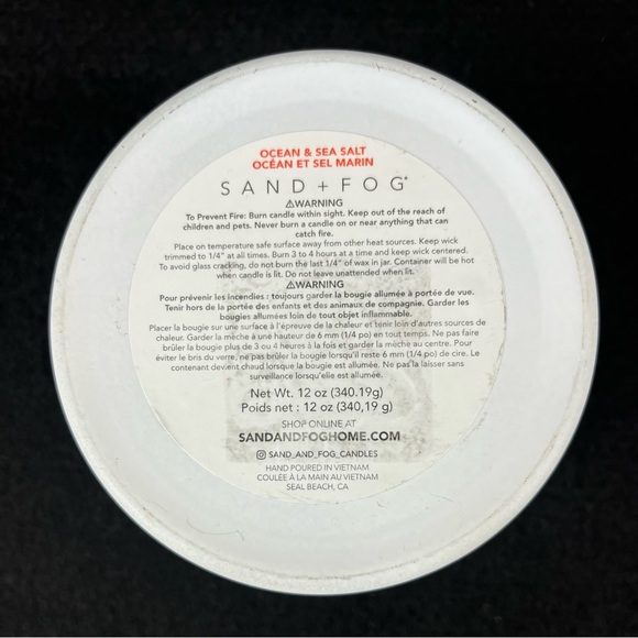 NWT Sand + Fog Ocean & Sea Salt Candle 2 Wick 12oz White Opaque Jar Wood Lid - Picture 5 of 11